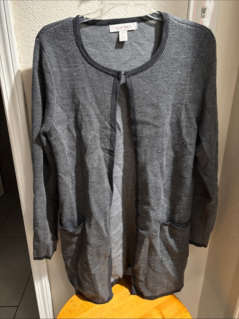 Ellen Tracy Charcoal Open-Front Knit Cardigan